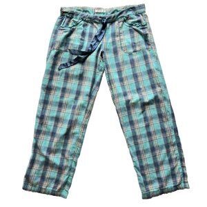 M Turquoise Blue Multicolor Madras Plaid Victoria's Secret Flannel Pajama Pants